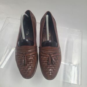 Florsheim Brown Leather Tassel Loafer Basket Weave Shoes Mens US Size 9.5 D